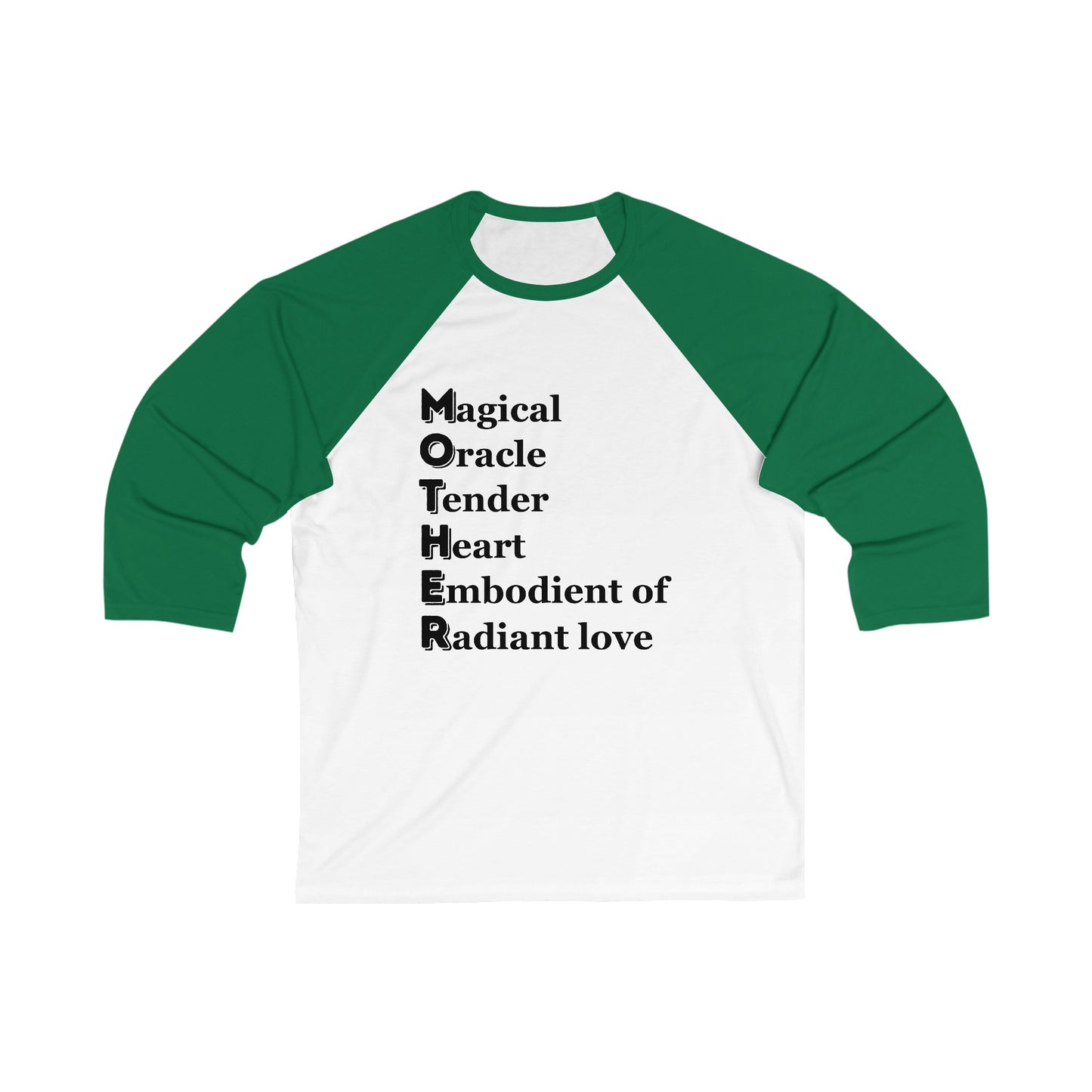 "MOTHER Magical Oracle, Tender Heart, Embodiment of Radiant Love" - Unisex 3\4 Sleeve Baseball Tee