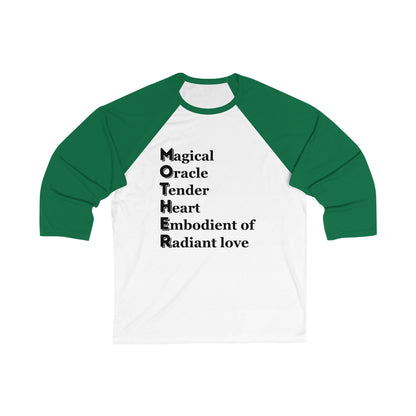 "MOTHER Magical Oracle, Tender Heart, Embodiment of Radiant Love" - Unisex 3\4 Sleeve Baseball Tee