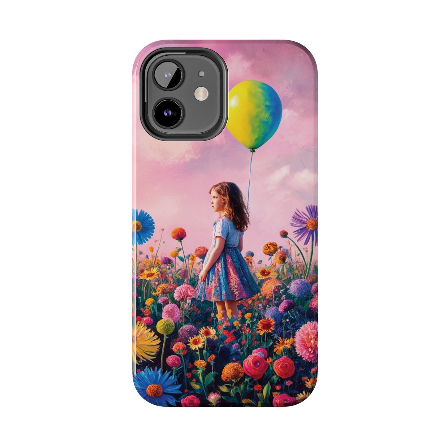 Girl with Yellow and Blue Balloon: Garden Oasis at Dusk - Tough Phone Cases