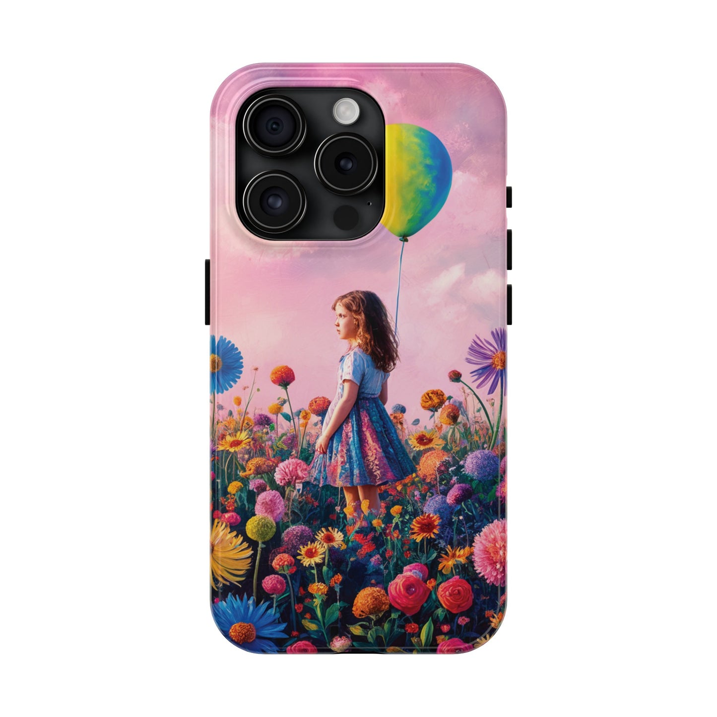 Girl with Yellow and Blue Balloon: Garden Oasis at Dusk - Tough Phone Cases