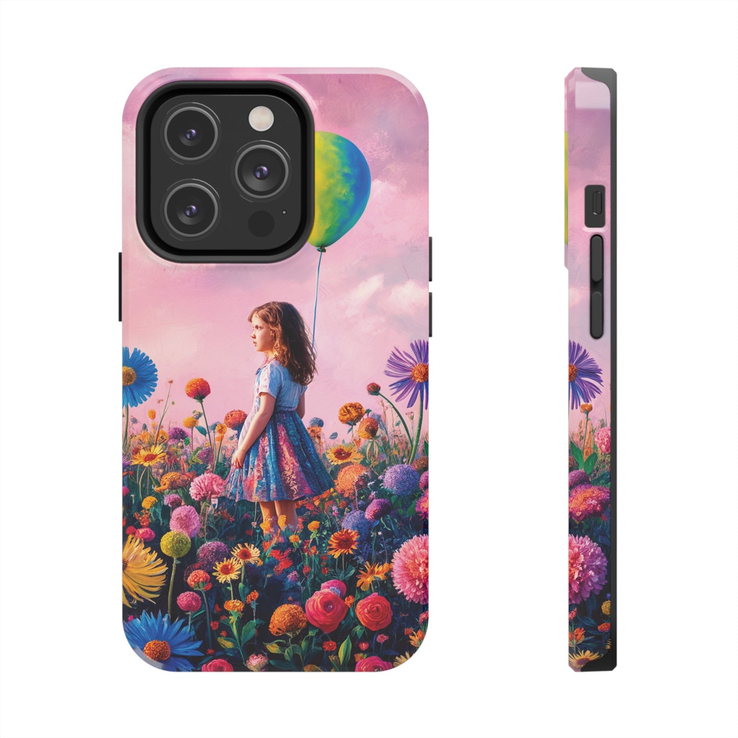 Girl with Yellow and Blue Balloon: Garden Oasis at Dusk - Tough Phone Cases