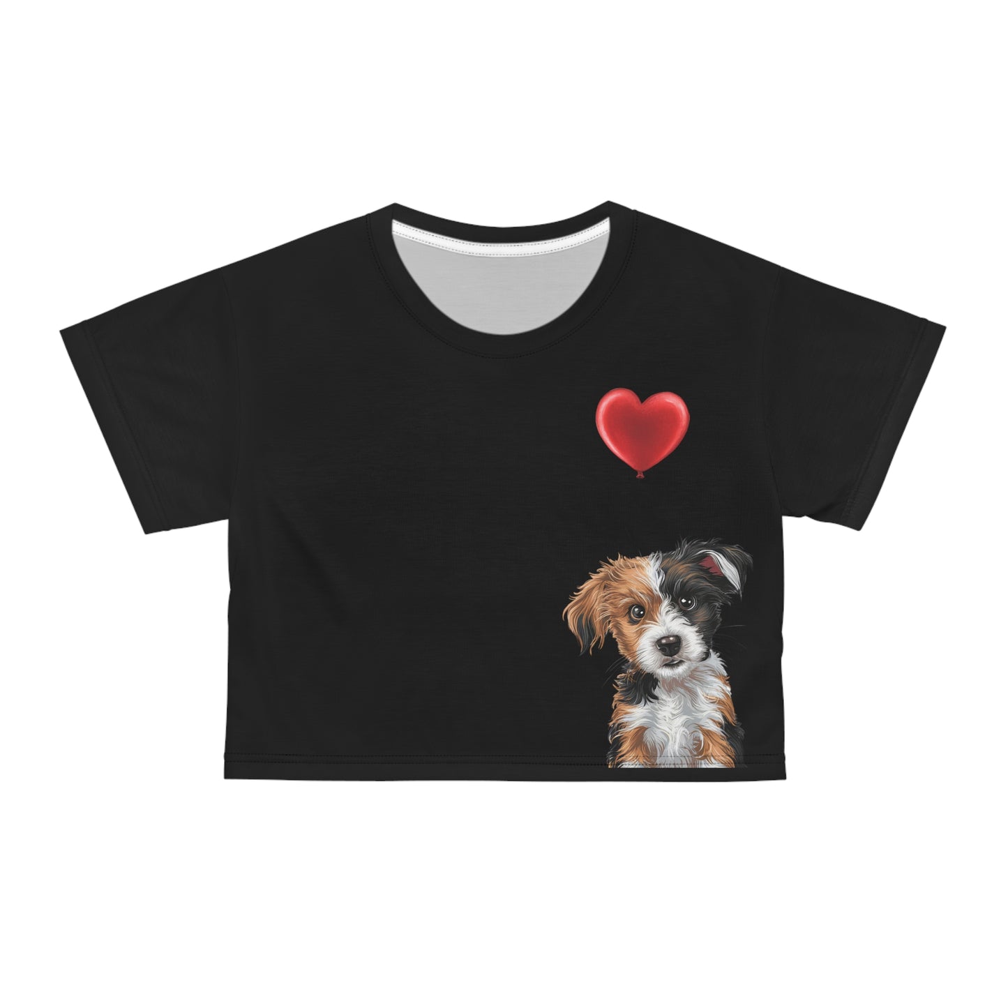 "Red Balloon Dog Version" - Crop Tee (AOP) in Black