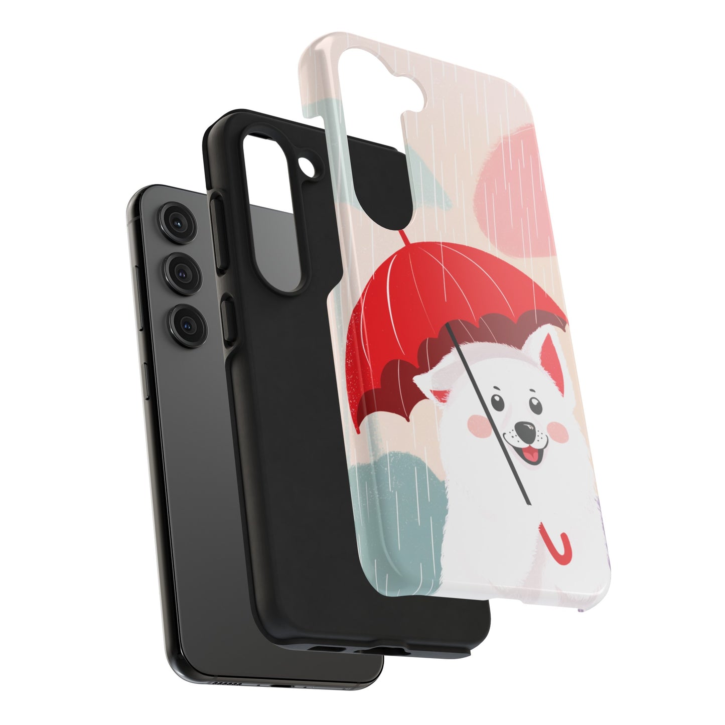 Rainy Day Ruff: Cartoon Dog with Red Pawrella - Tough Phone Cases