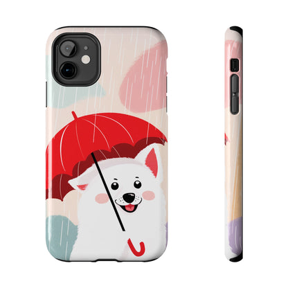 Rainy Day Ruff: Cartoon Dog with Red Pawrella - Tough Phone Cases