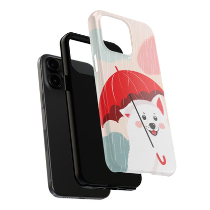 Rainy Day Ruff: Cartoon Dog with Red Pawrella - Tough Phone Cases