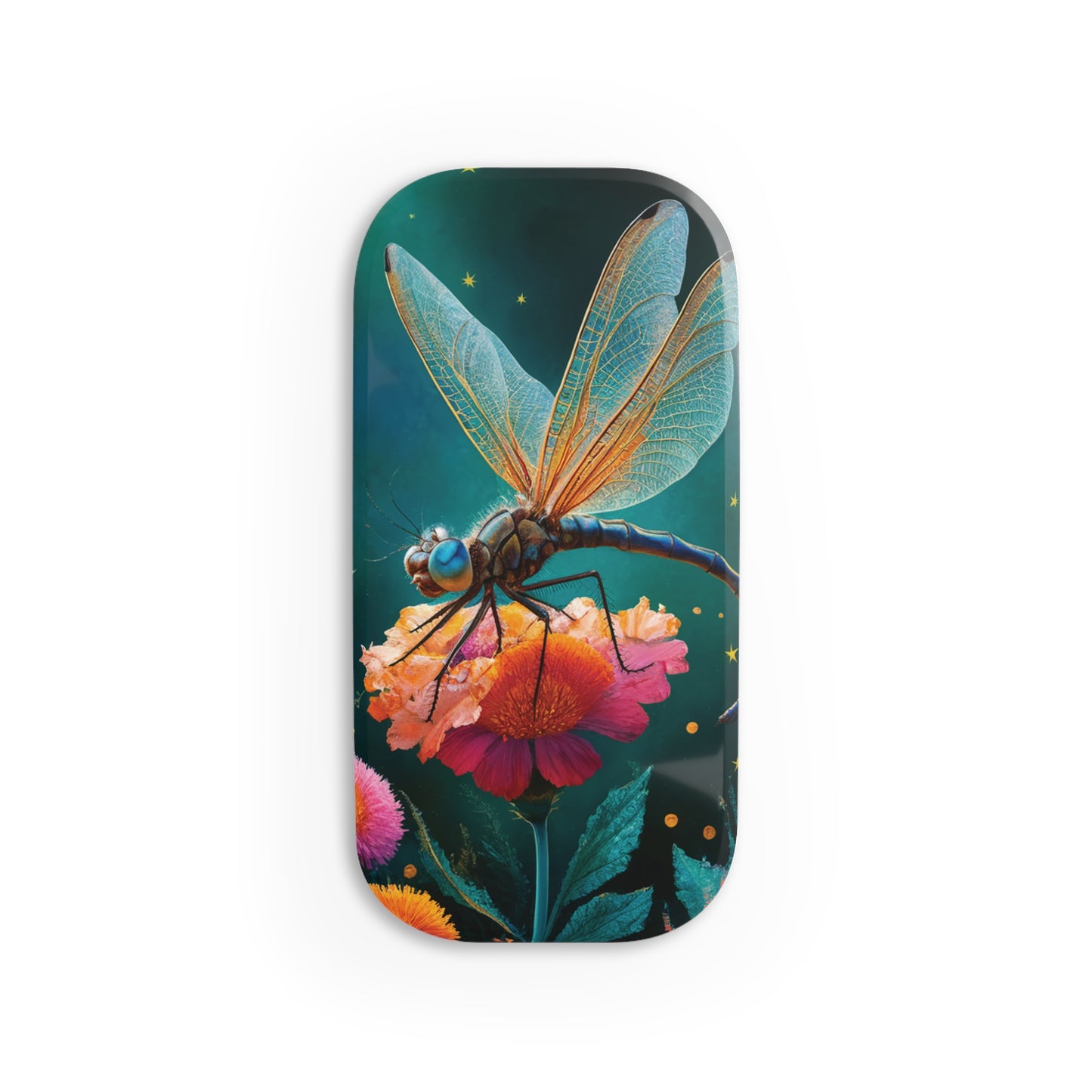 Moonlit Serenity: Dragonfly on a Flower - Phone Click-On Grip