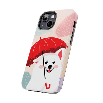 Rainy Day Ruff: Cartoon Dog with Red Pawrella - Tough Phone Cases