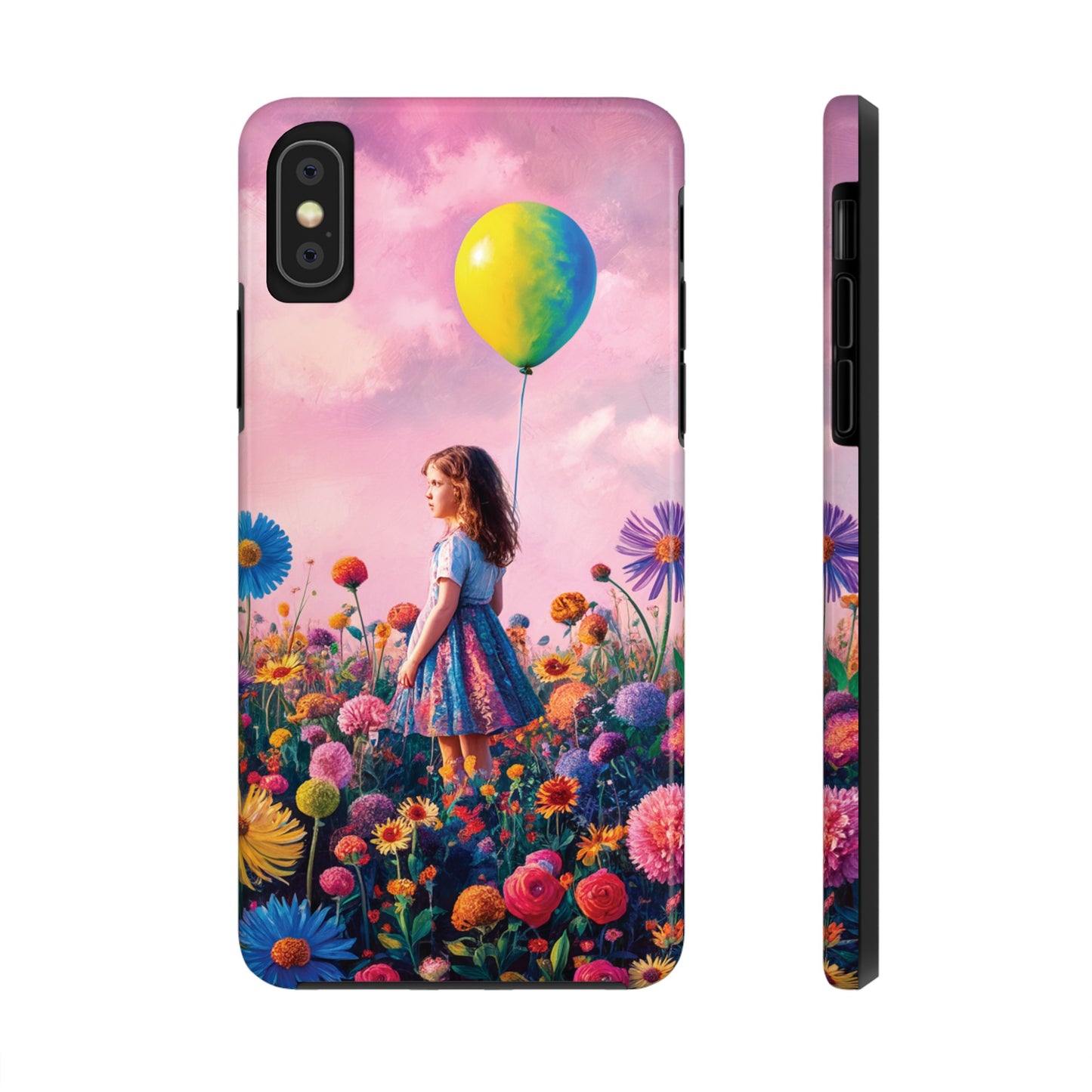 Girl with Yellow and Blue Balloon: Garden Oasis at Dusk - Tough Phone Cases