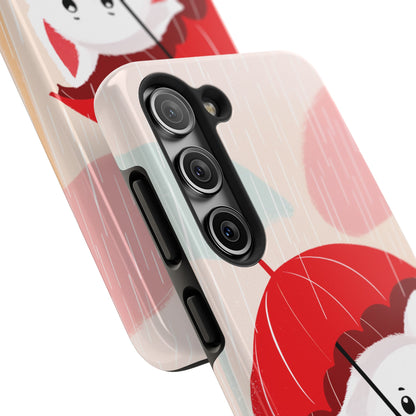 Rainy Day Ruff: Cartoon Dog with Red Pawrella - Tough Phone Cases