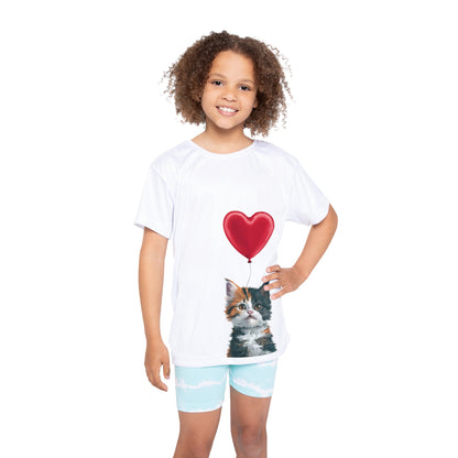 "Red Balloon Cat Version" - Kids Sports Jersey (AOP) in White