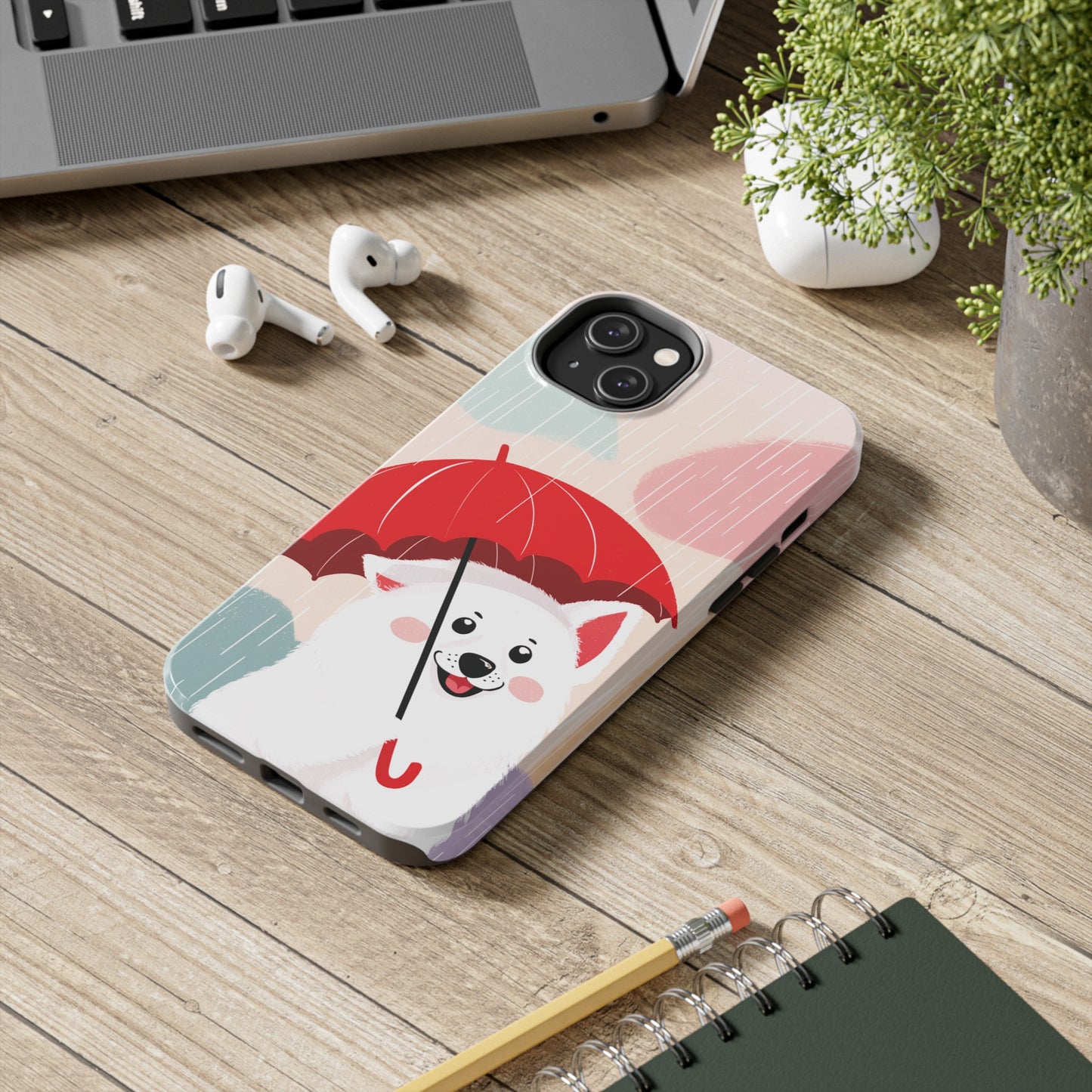 Rainy Day Ruff: Cartoon Dog with Red Pawrella - Tough Phone Cases