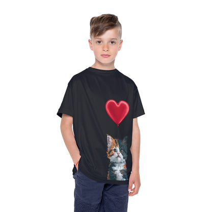 "Red Balloon Cat Version" - Kids Sports Jersey (AOP) in Black