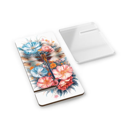 Serene Wings: Dragonfly Amidst Pastel Florals - Display Stand for Smartphones