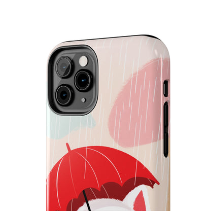 Rainy Day Ruff: Cartoon Dog with Red Pawrella - Tough Phone Cases