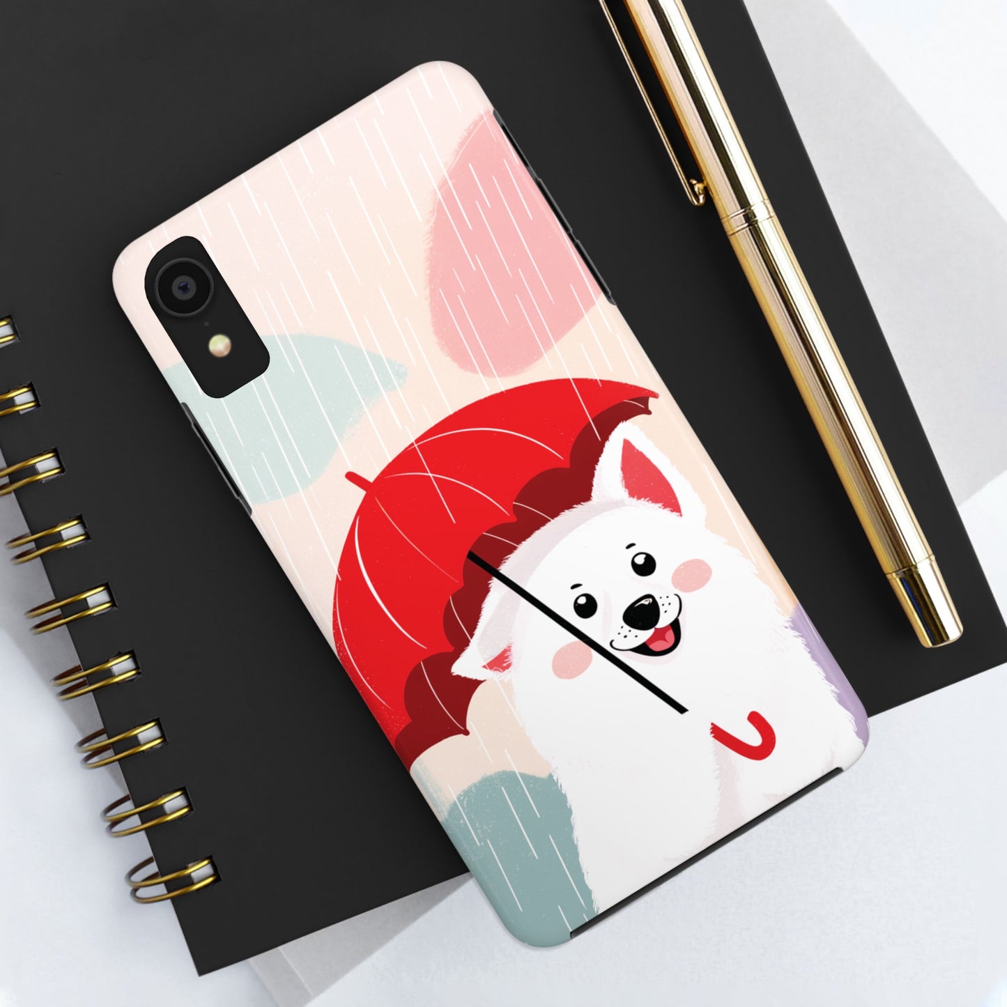 Rainy Day Ruff: Cartoon Dog with Red Pawrella - Tough Phone Cases