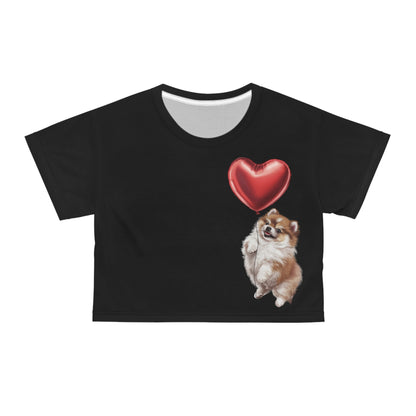 "Red Balloon Pomeranian Version" - Crop Tee in Black