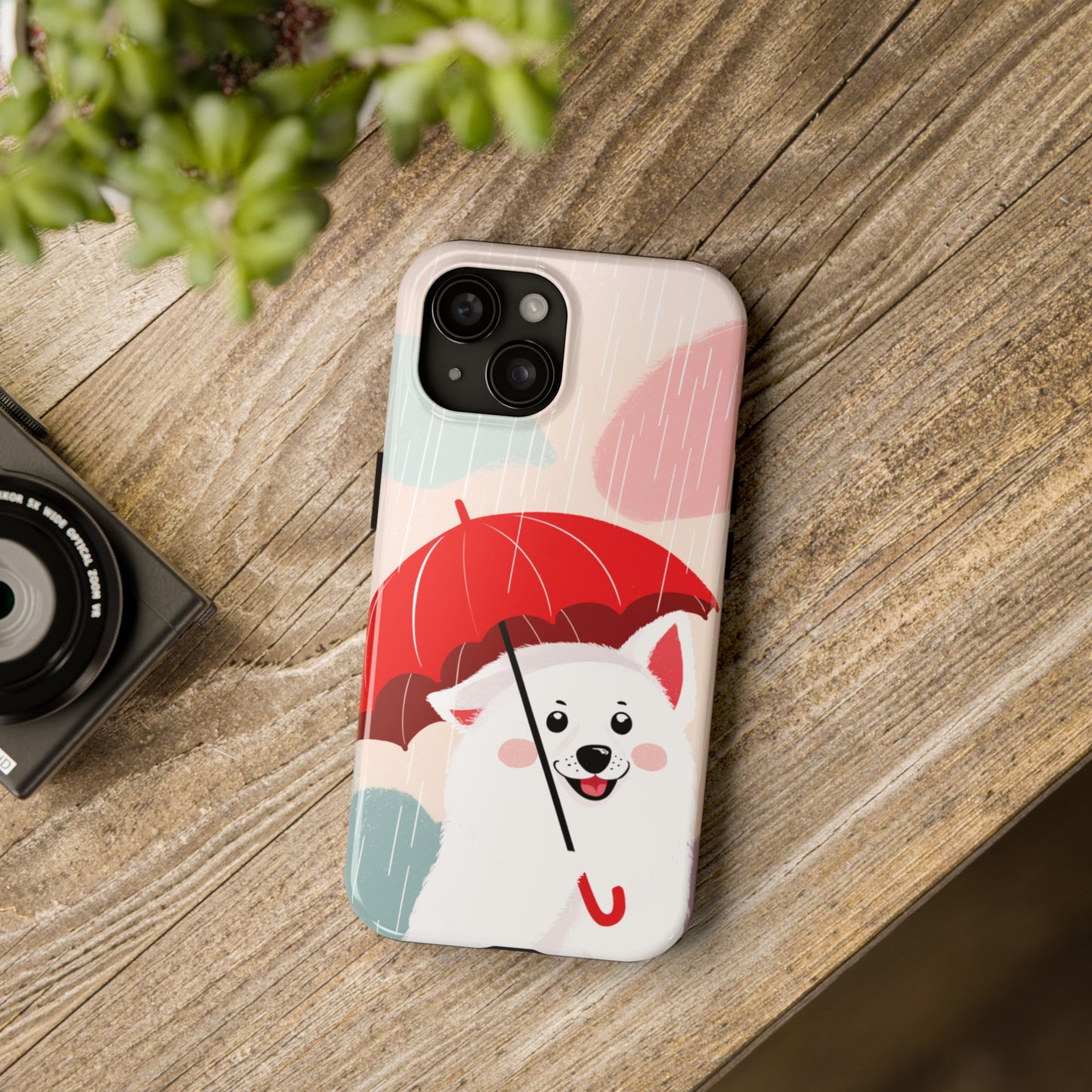 Rainy Day Ruff: Cartoon Dog with Red Pawrella - Tough Phone Cases