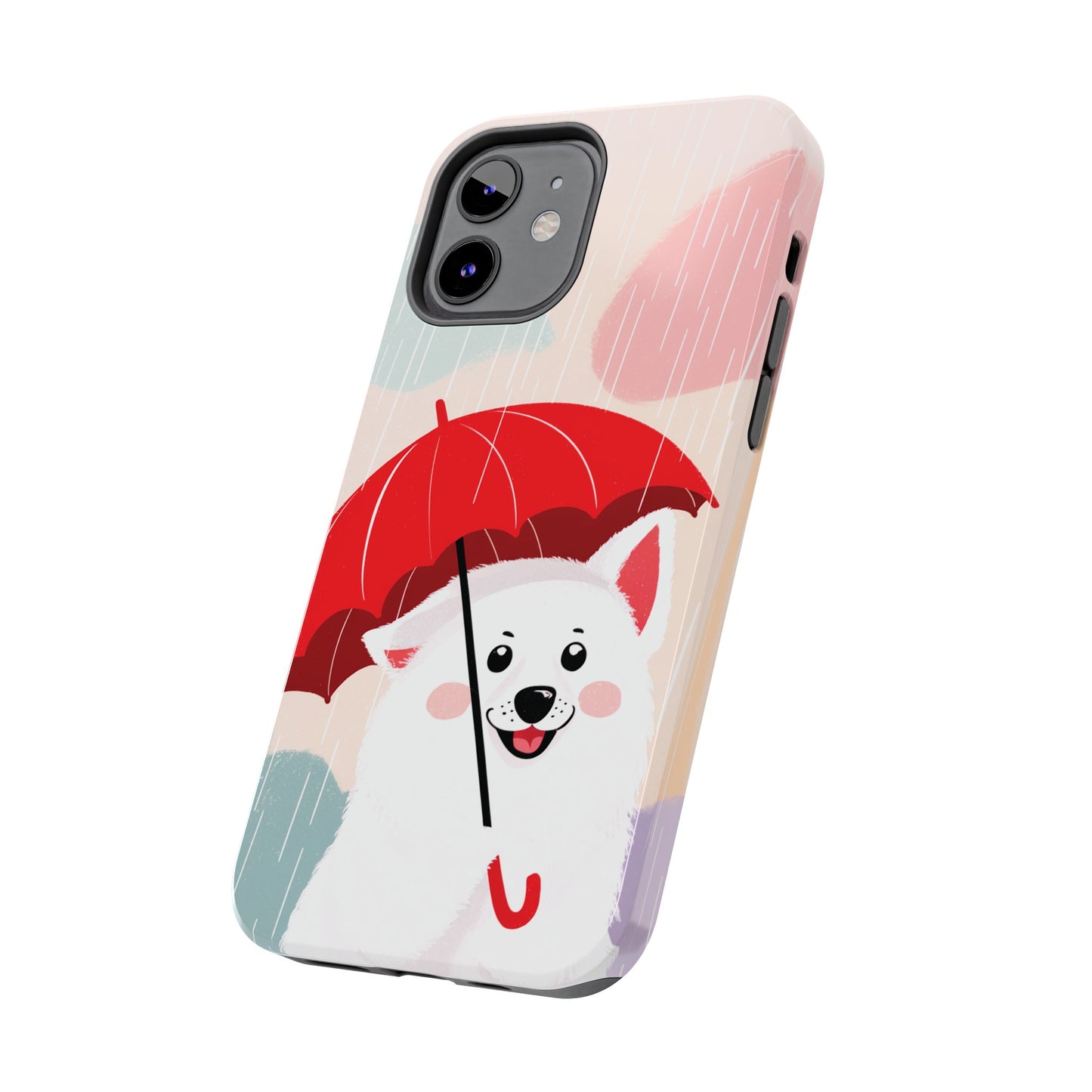 Rainy Day Ruff: Cartoon Dog with Red Pawrella - Tough Phone Cases