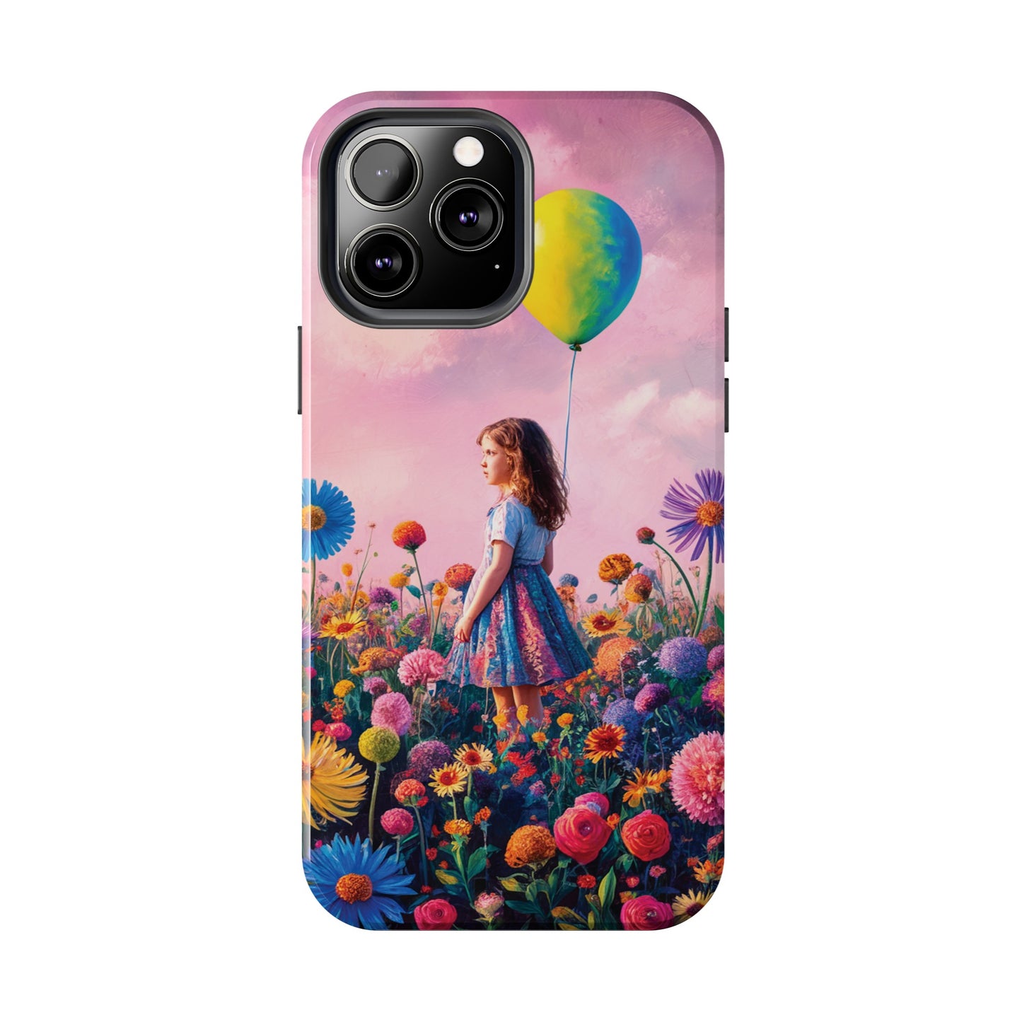 Girl with Yellow and Blue Balloon: Garden Oasis at Dusk - Tough Phone Cases