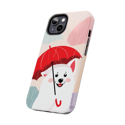 Rainy Day Ruff: Cartoon Dog with Red Pawrella - Tough Phone Cases