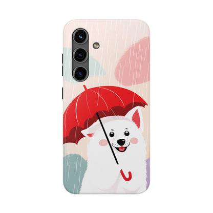 Rainy Day Ruff: Cartoon Dog with Red Pawrella - Tough Phone Cases