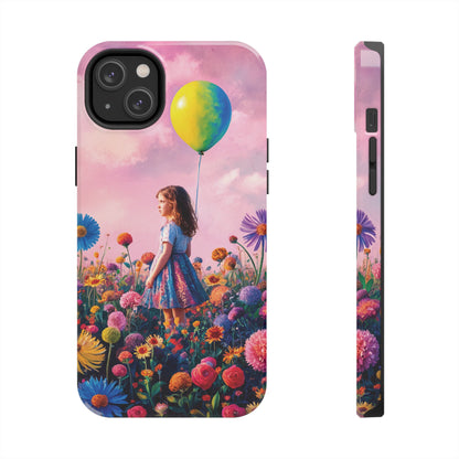 Girl with Yellow and Blue Balloon: Garden Oasis at Dusk - Tough Phone Cases