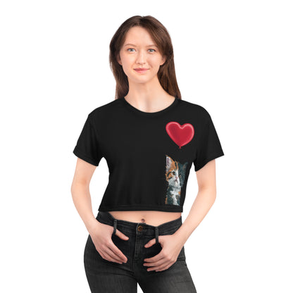 "Red Balloon Cat Version" - Crop Tee in Black