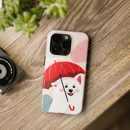 Rainy Day Ruff: Cartoon Dog with Red Pawrella - Tough Phone Cases