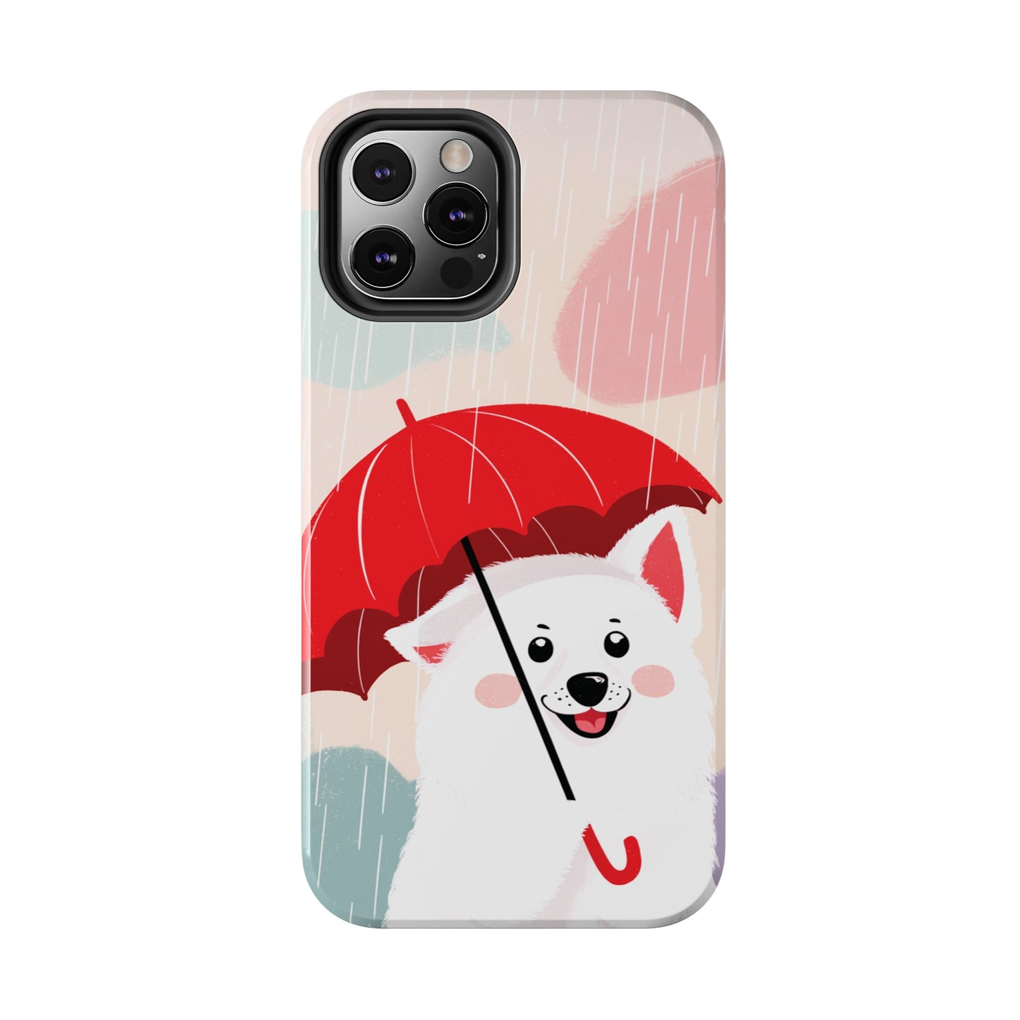 Rainy Day Ruff: Cartoon Dog with Red Pawrella - Tough Phone Cases