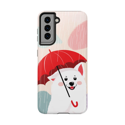 Rainy Day Ruff: Cartoon Dog with Red Pawrella - Tough Phone Cases