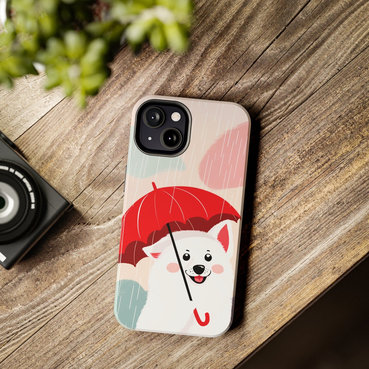 Rainy Day Ruff: Cartoon Dog with Red Pawrella - Tough Phone Cases