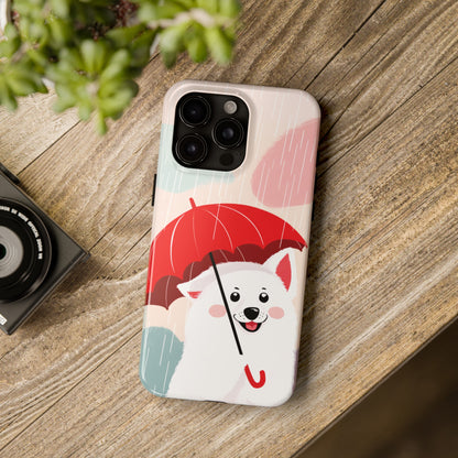 Rainy Day Ruff: Cartoon Dog with Red Pawrella - Tough Phone Cases