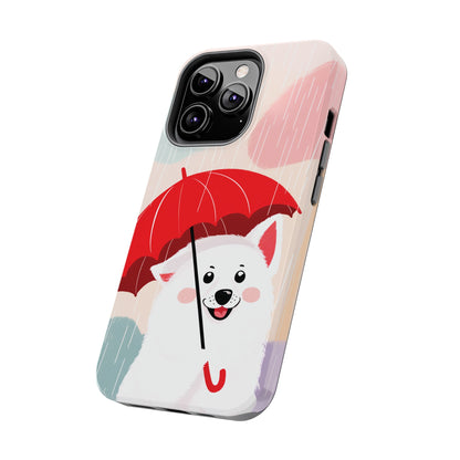 Rainy Day Ruff: Cartoon Dog with Red Pawrella - Tough Phone Cases