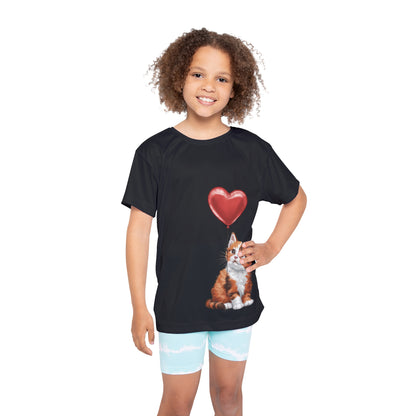 "Red Balloon Scottish Fold Version" - Kids Sports Jersey (AOP) in Black