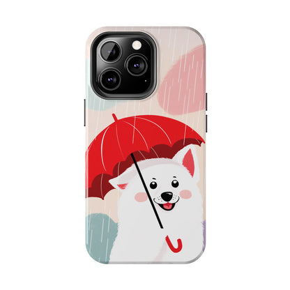 Rainy Day Ruff: Cartoon Dog with Red Pawrella - Tough Phone Cases