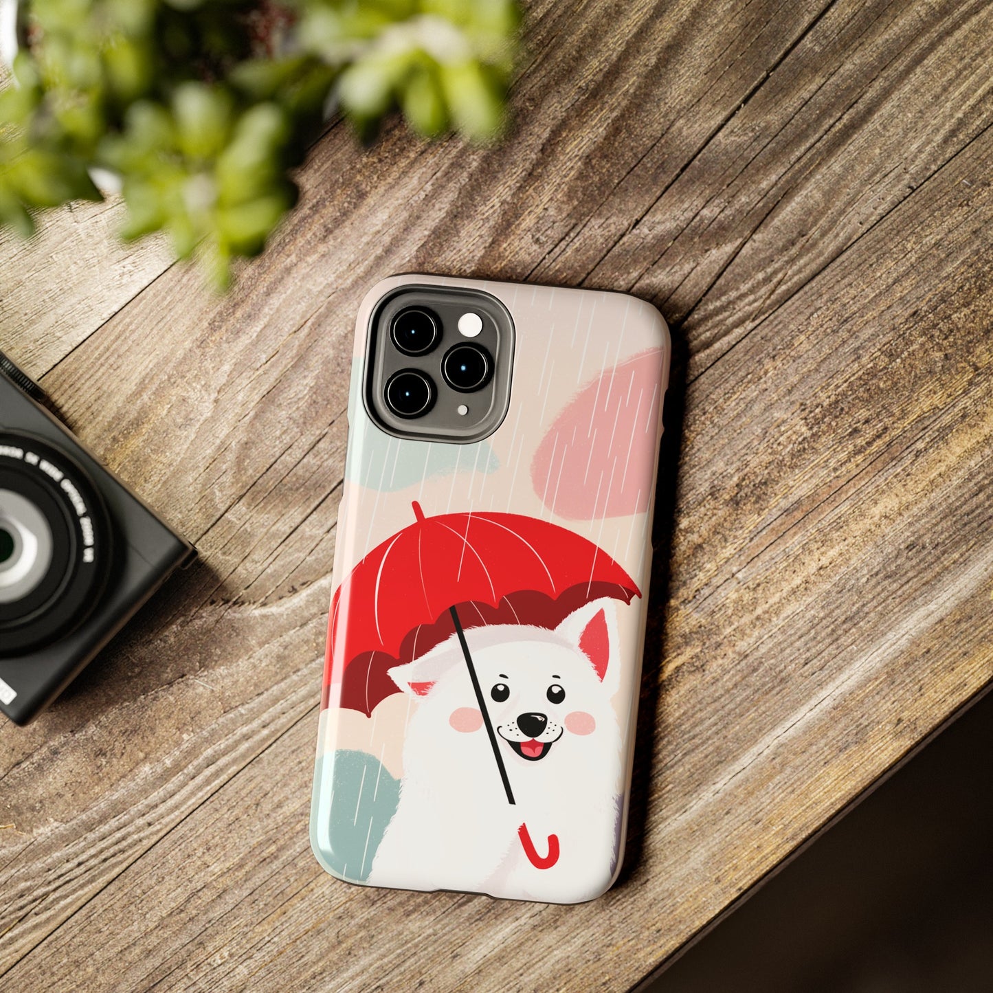 Rainy Day Ruff: Cartoon Dog with Red Pawrella - Tough Phone Cases