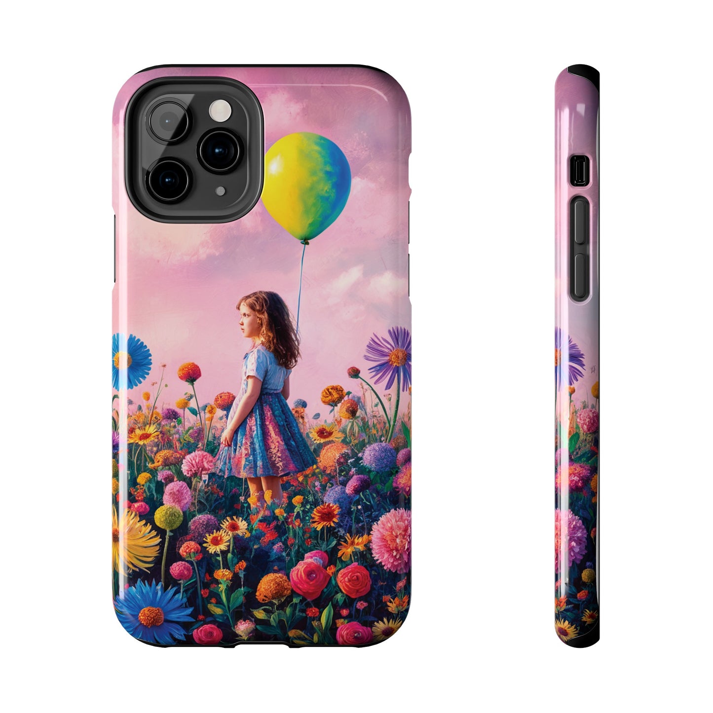 Girl with Yellow and Blue Balloon: Garden Oasis at Dusk - Tough Phone Cases