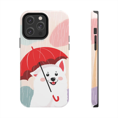 Rainy Day Ruff: Cartoon Dog with Red Pawrella - Tough Phone Cases