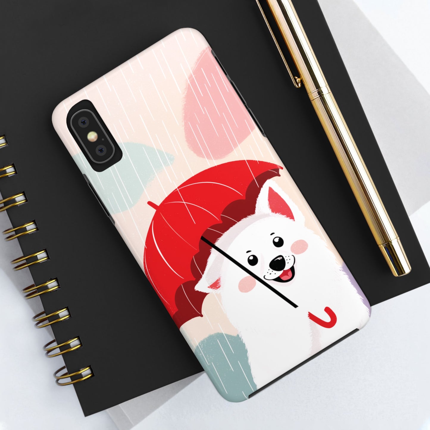 Rainy Day Ruff: Cartoon Dog with Red Pawrella - Tough Phone Cases