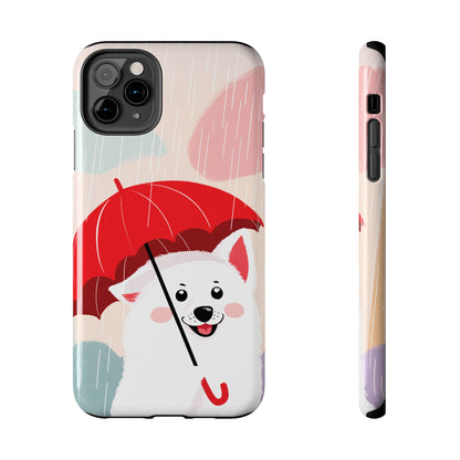 Rainy Day Ruff: Cartoon Dog with Red Pawrella - Tough Phone Cases