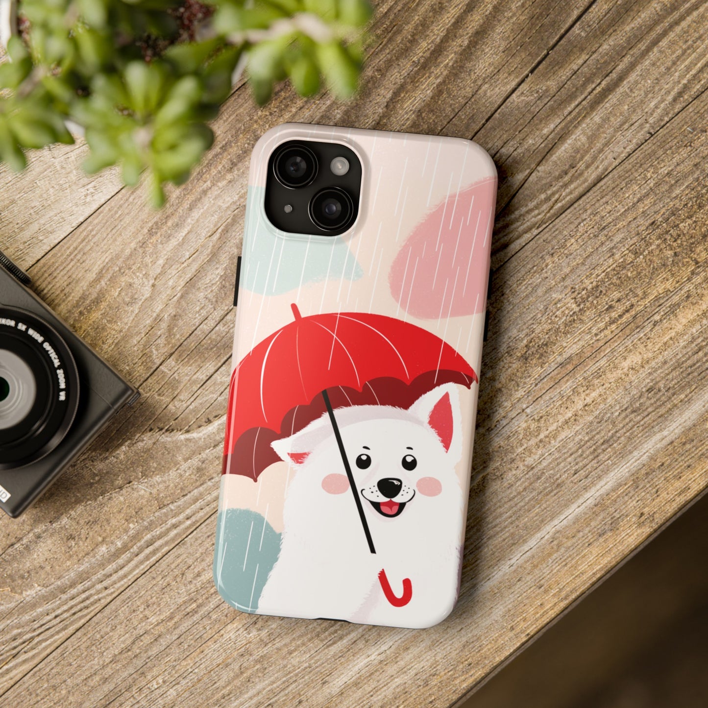 Rainy Day Ruff: Cartoon Dog with Red Pawrella - Tough Phone Cases