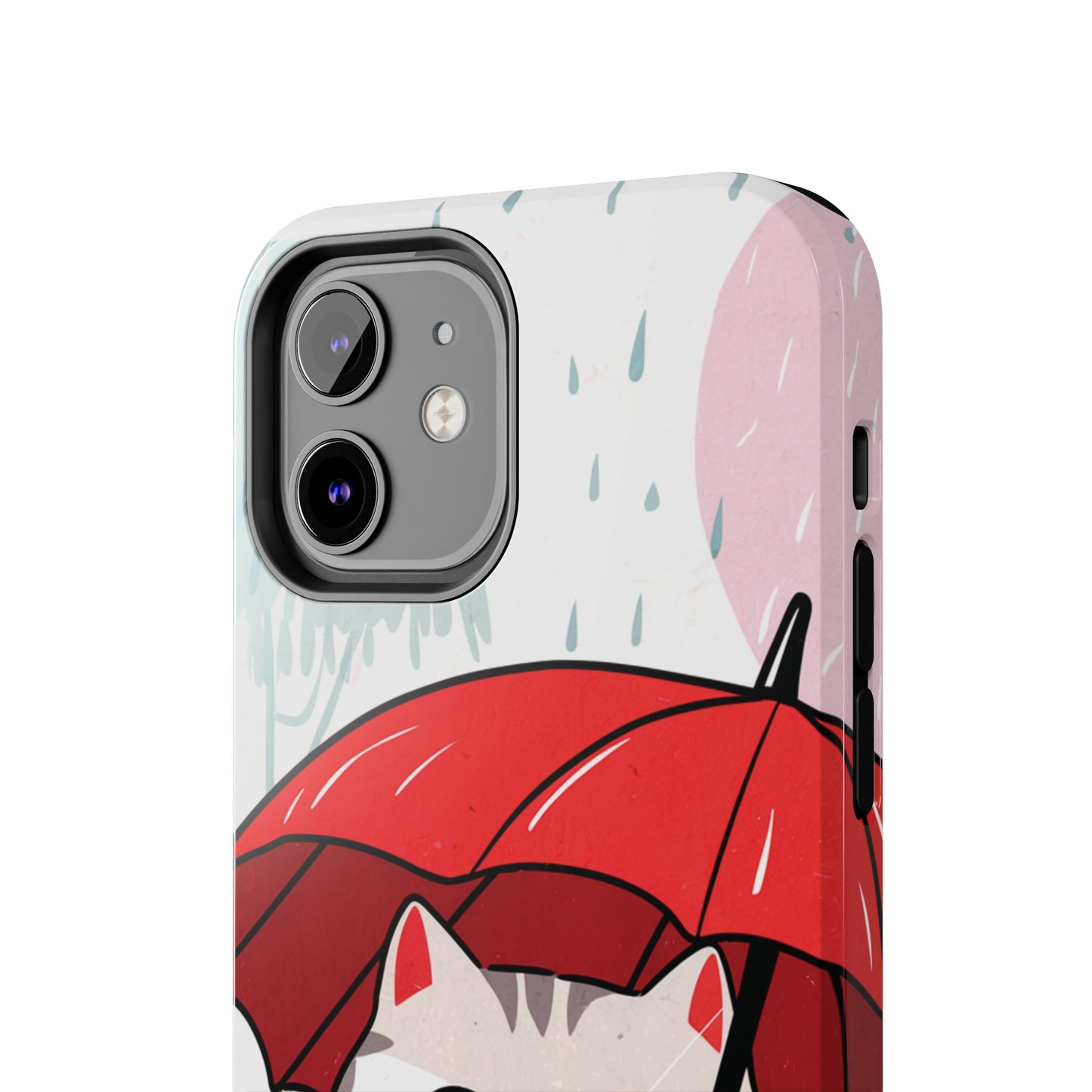 Rainy Day Whiskers: Cartoon Cat with Red Umbrella - Tough Phone Cases