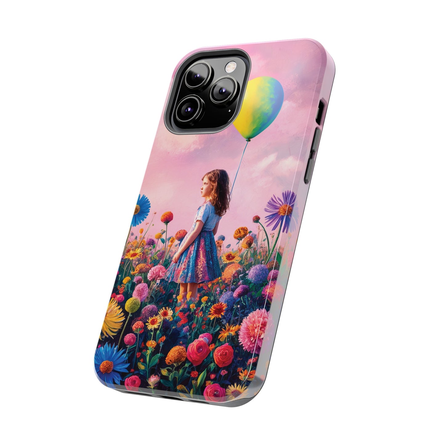 Girl with Yellow and Blue Balloon: Garden Oasis at Dusk - Tough Phone Cases