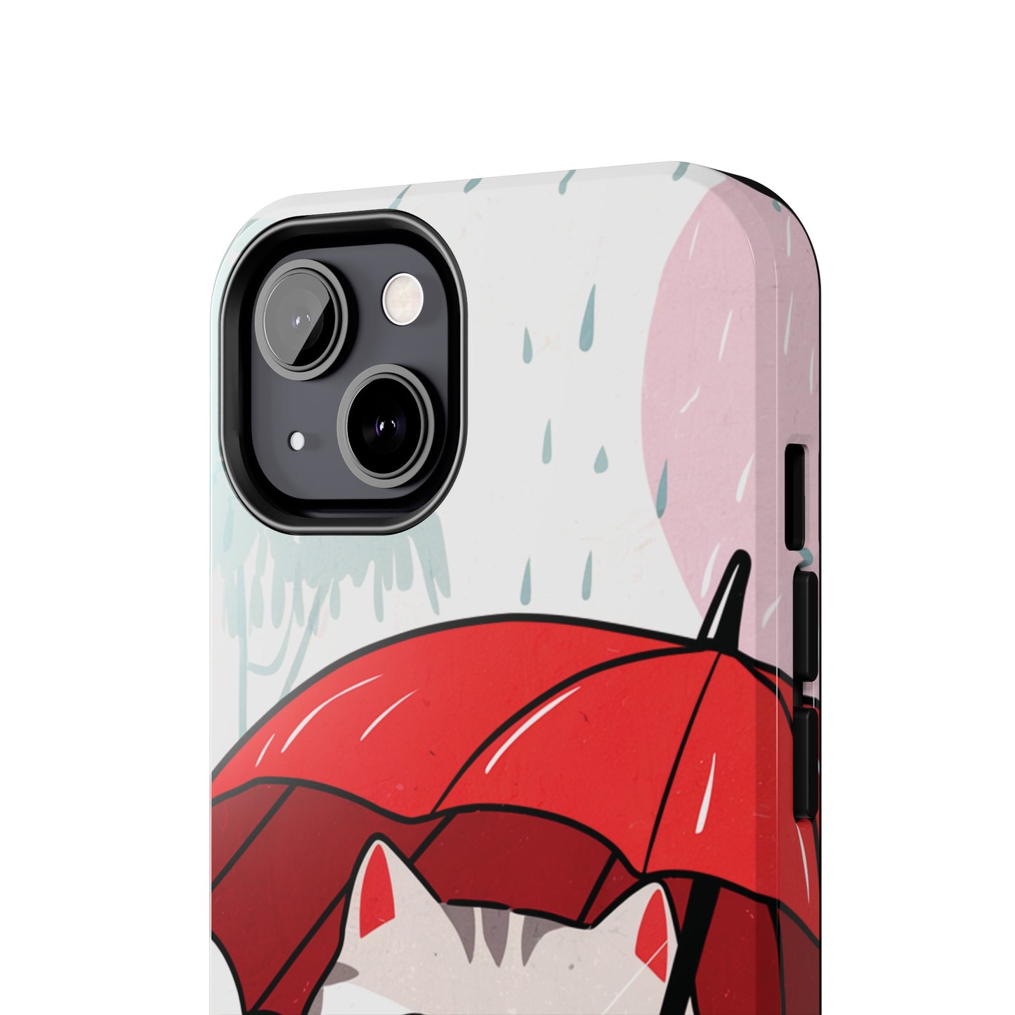 Rainy Day Whiskers: Cartoon Cat with Red Umbrella - Tough Phone Cases