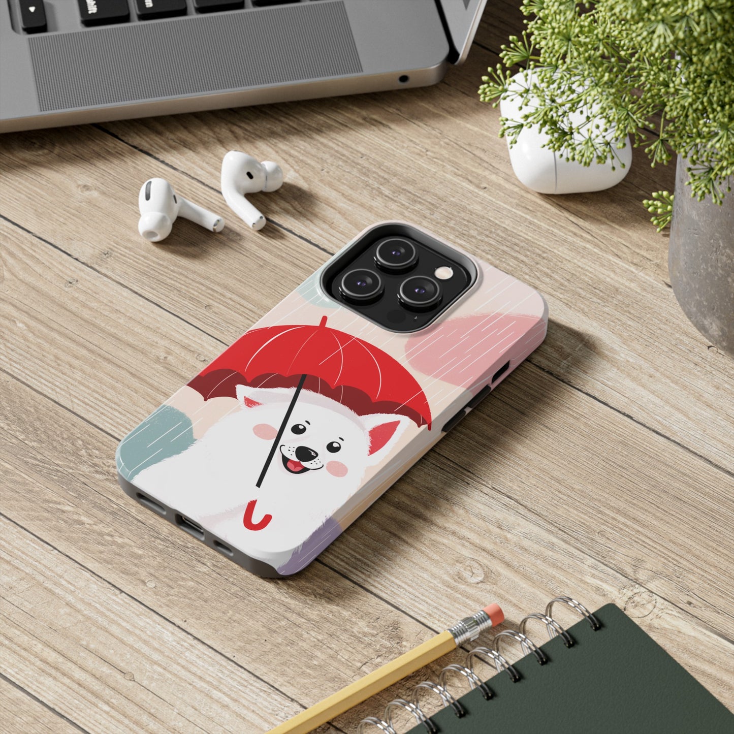 Rainy Day Ruff: Cartoon Dog with Red Pawrella - Tough Phone Cases