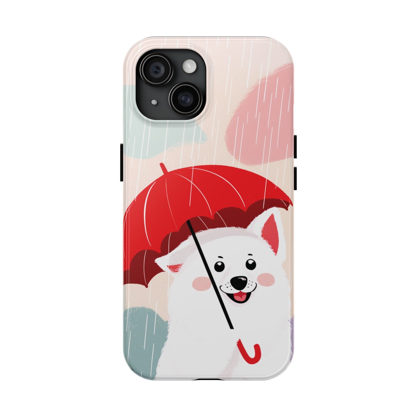 Rainy Day Ruff: Cartoon Dog with Red Pawrella - Tough Phone Cases