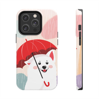 Rainy Day Ruff: Cartoon Dog with Red Pawrella - Tough Phone Cases