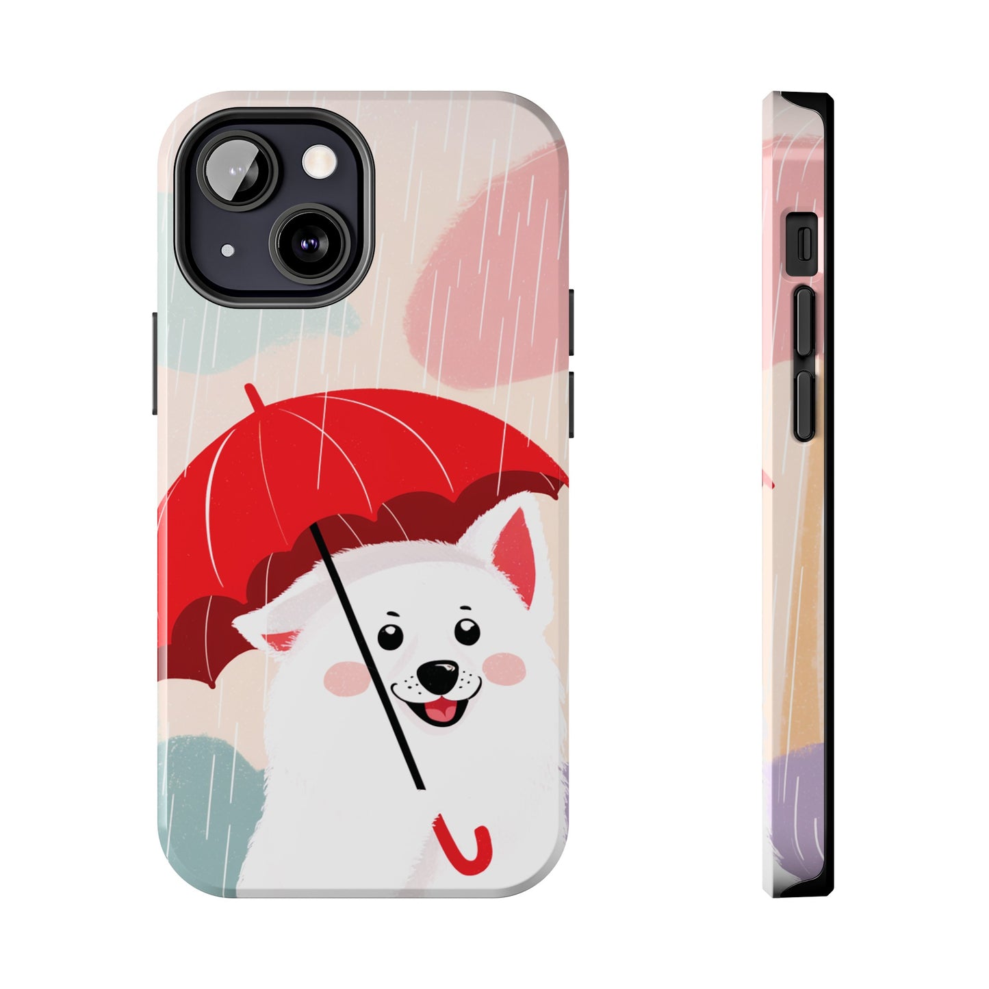 Rainy Day Ruff: Cartoon Dog with Red Pawrella - Tough Phone Cases