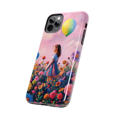 Girl with Yellow and Blue Balloon: Garden Oasis at Dusk - Tough Phone Cases