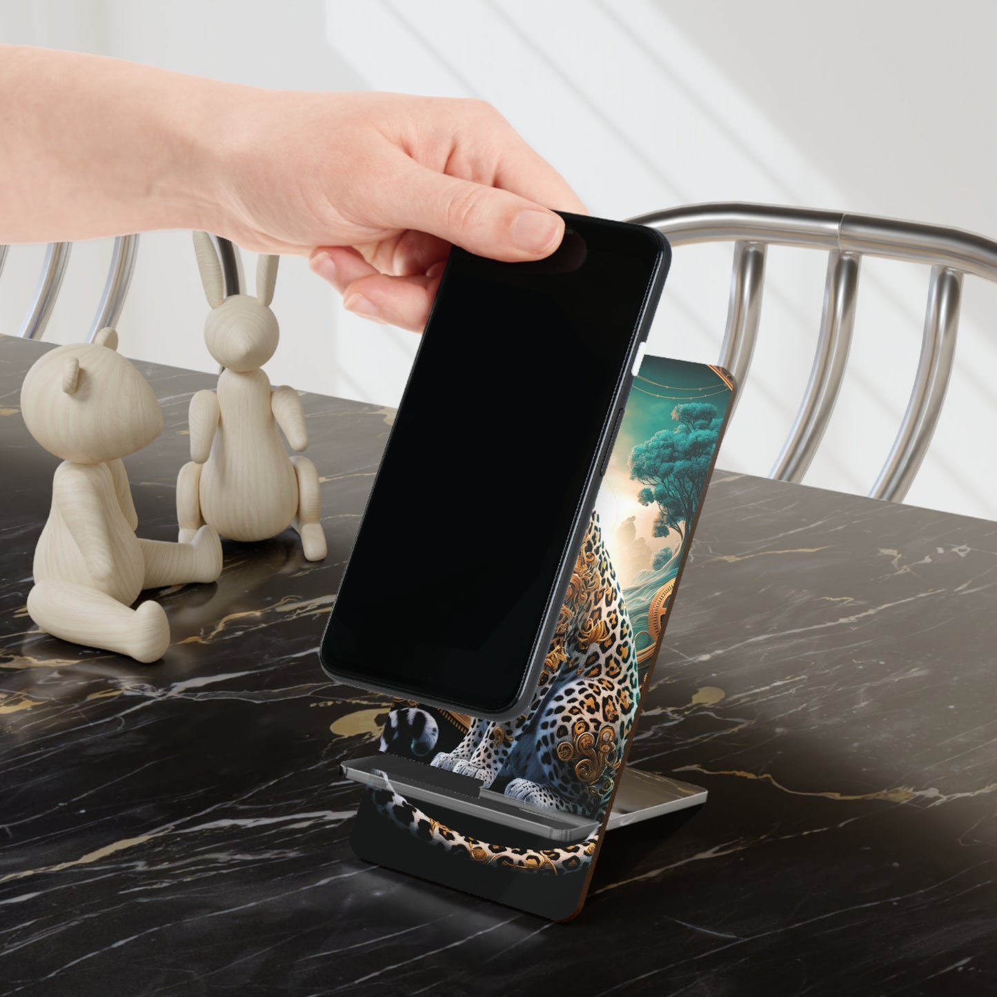 Art Nouveau Elegance: The Leopard's Grace - Display Stand for Smartphones